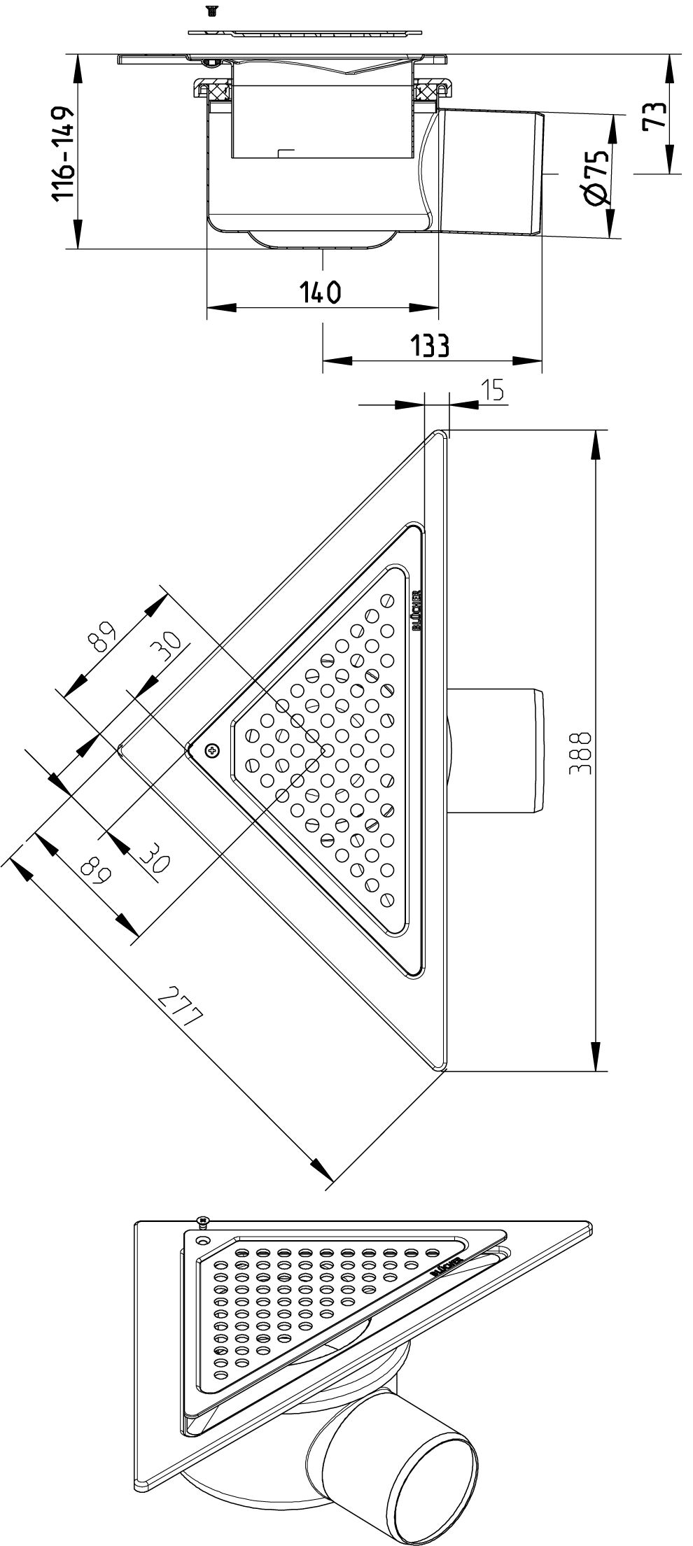 Line Drawing - Drain-No membrane-Triangular