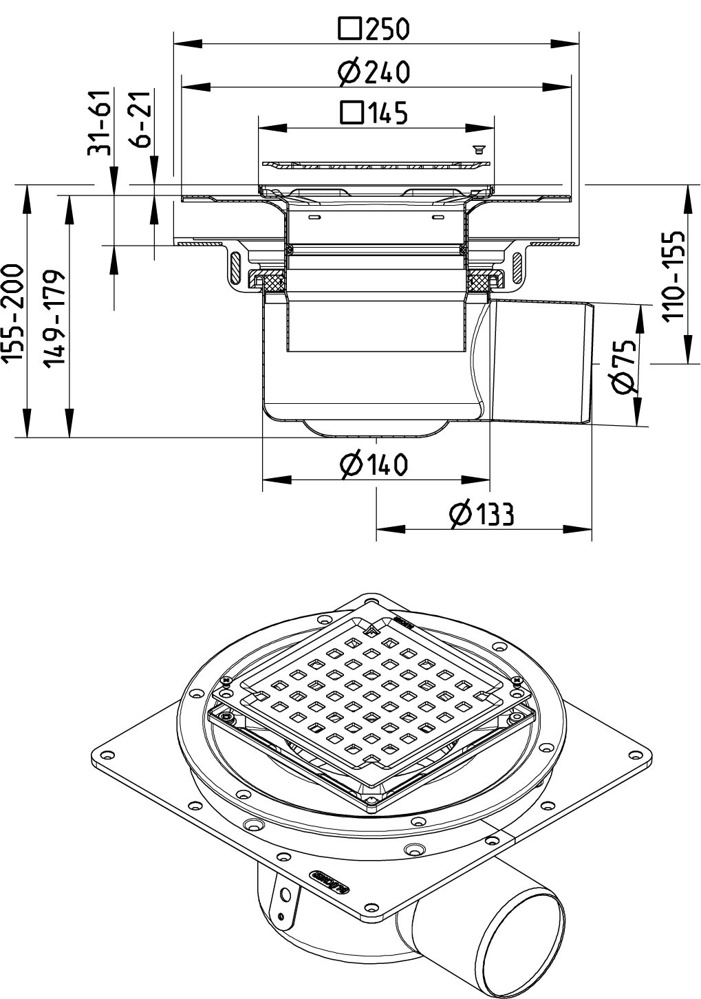 Line Drawing - Drain-Liquid membrane-145