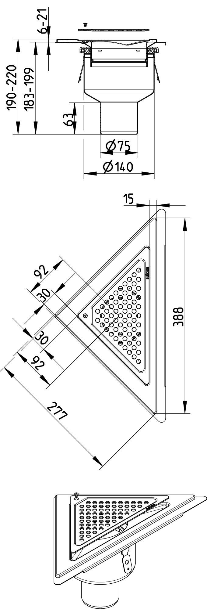 Line Drawing - Drain-Liquid membrane-Triangular