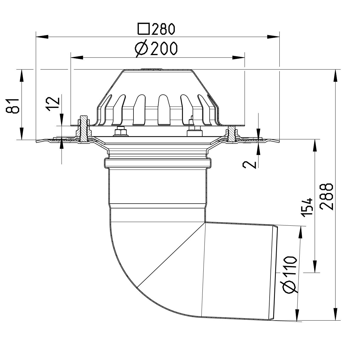 Line Drawing - Drain for gravity-single ply membrane