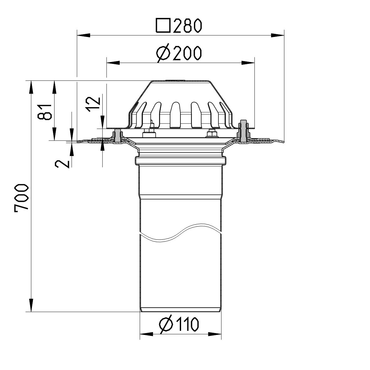 Line Drawing - Drain for gravity-single ply membrane