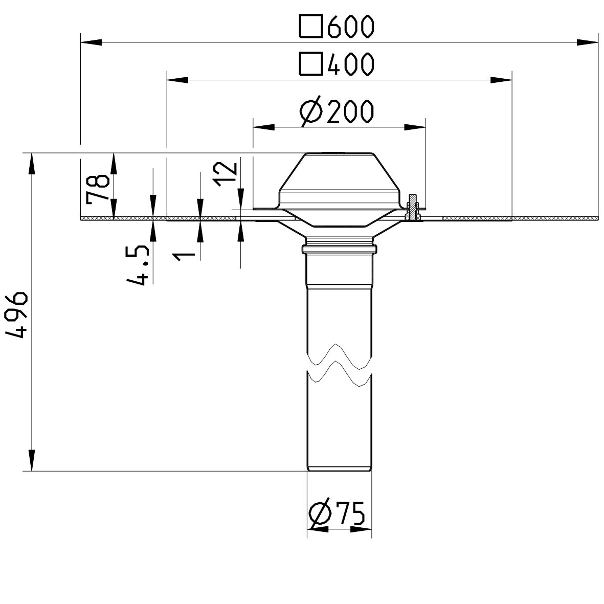 Line Drawing - Drain for siphonic-bitumen collar