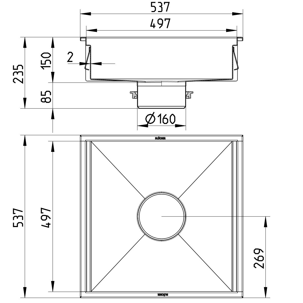 Line Drawing - Kitchen channel-No membrane