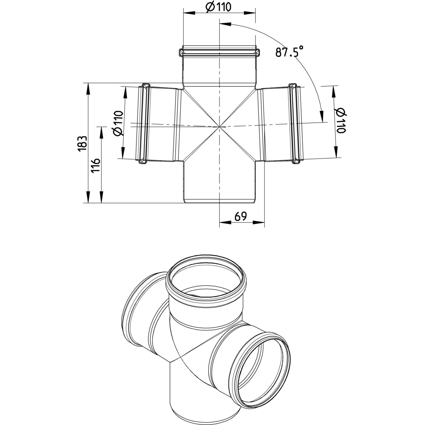 Line Drawing - Double branch-87.5-180