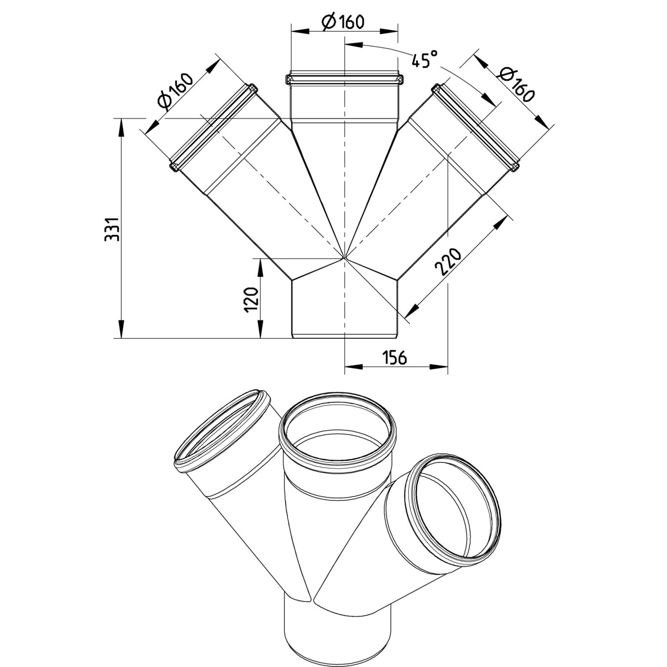 Line Drawing - Double branch-45-180