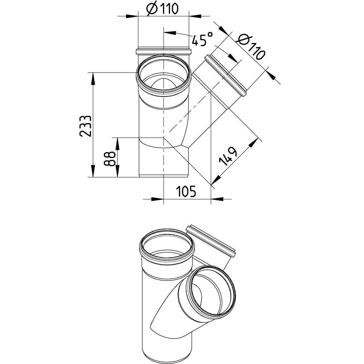 Line Drawing - Double branch-45-90