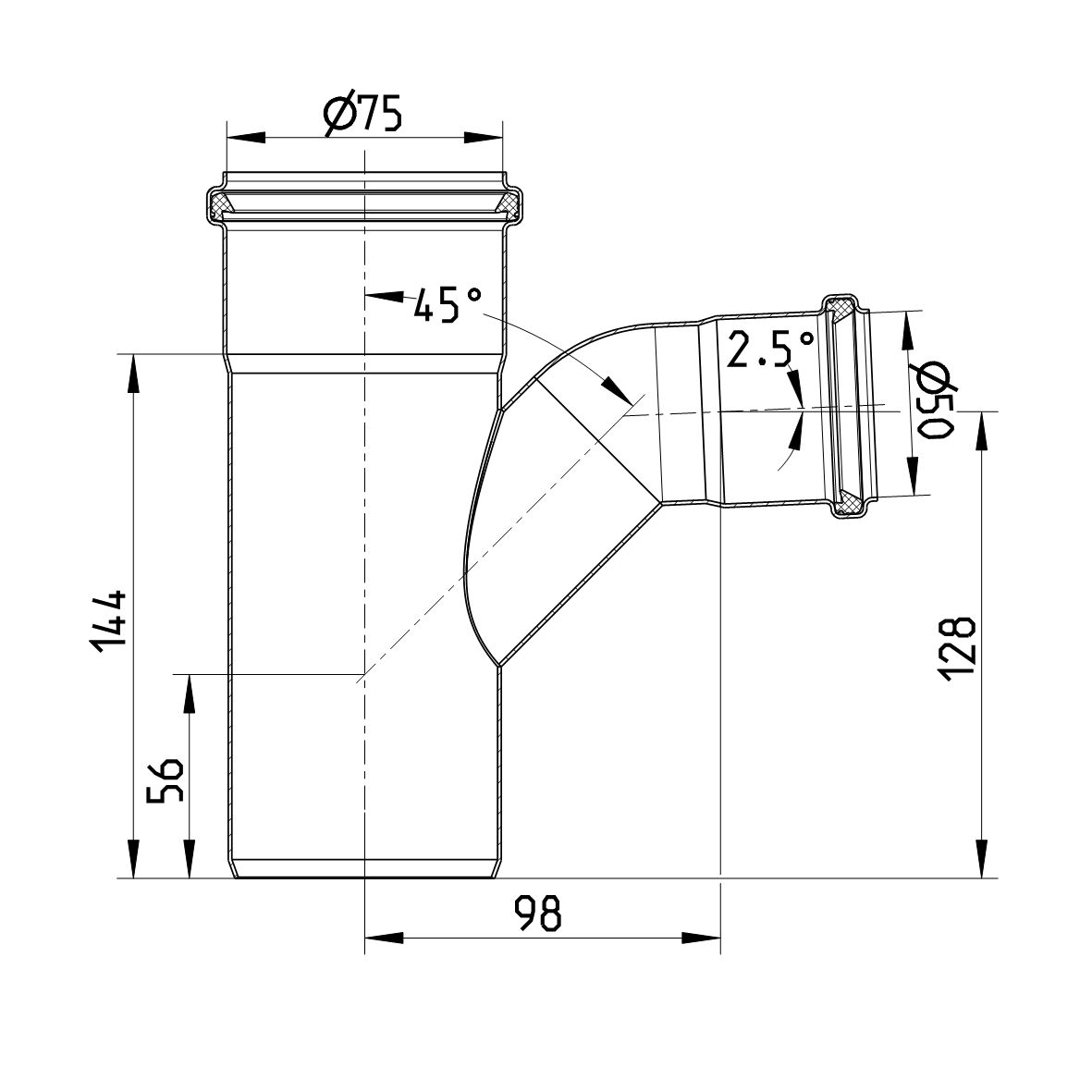 Line Drawing - Swept branch-87.5-long bend