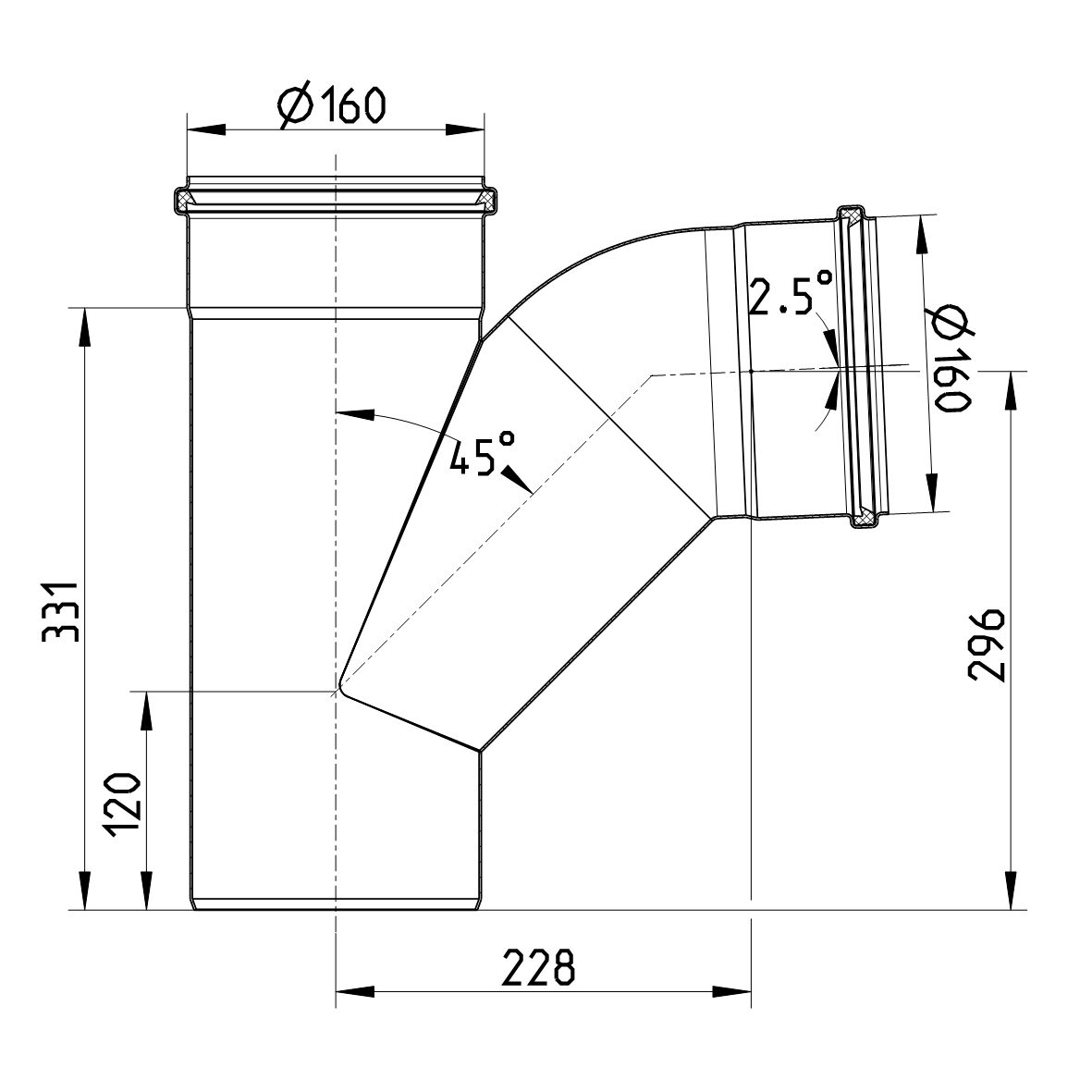 Line Drawing - Swept branch-87.5-long bend