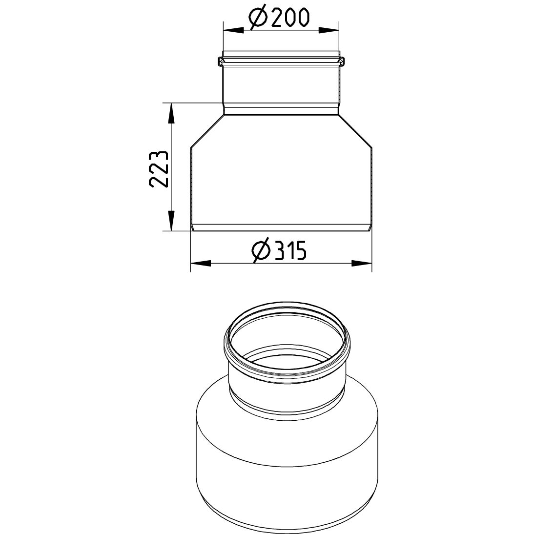 Line Drawing - Increaser-concentric