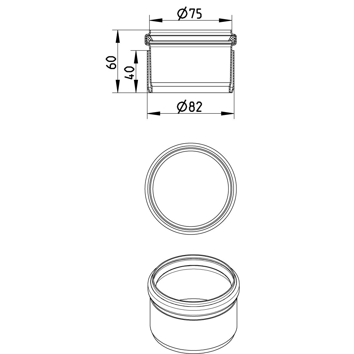 Line Drawing - Adaptor-clay-PVC-cast iron