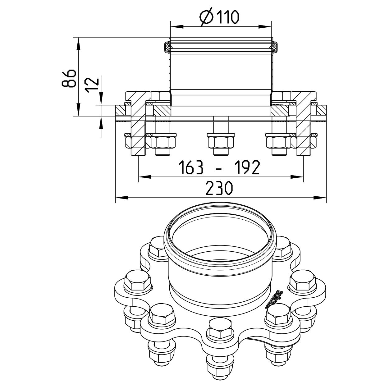 Line Drawing - Adaptor-flange-univeral