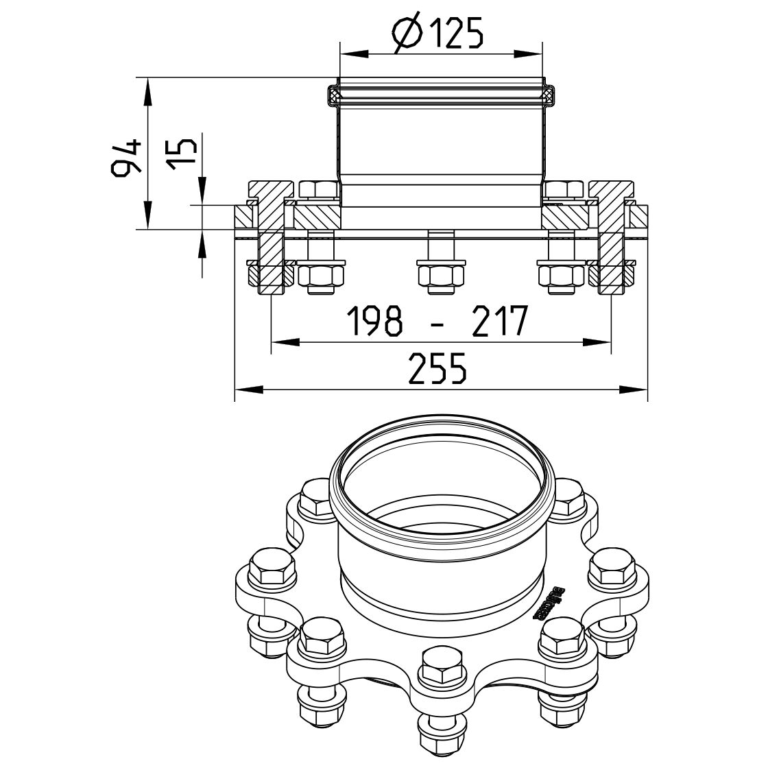 Line Drawing - Adaptor-flange-univeral