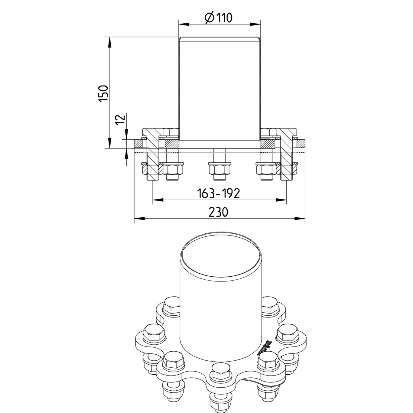 Line Drawing - Adaptor-flange-univeral