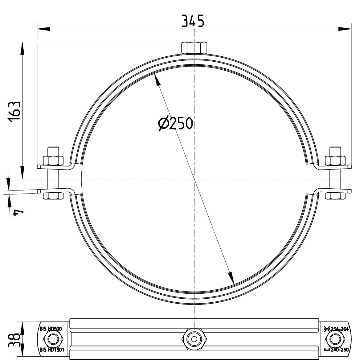 Line Drawing - Pipe hanger-EPDM-galvanized