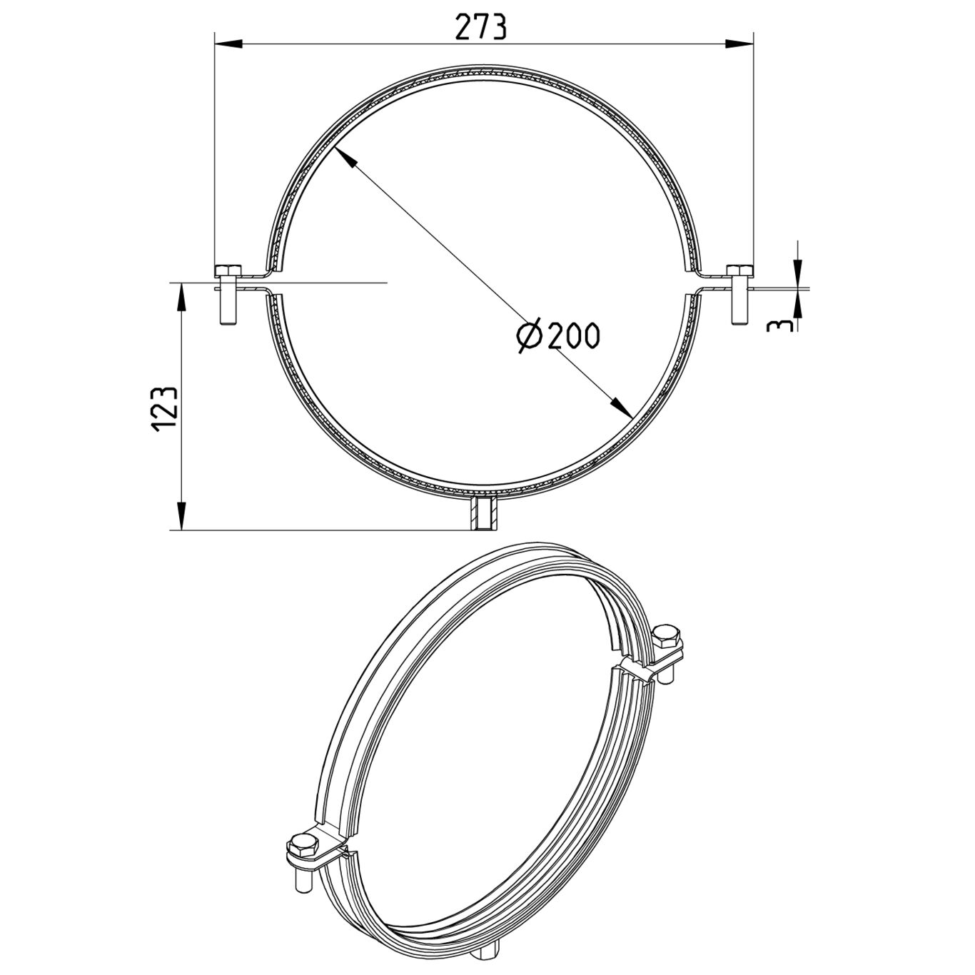 Line Drawing - Pipe hanger-EPDM-stainless